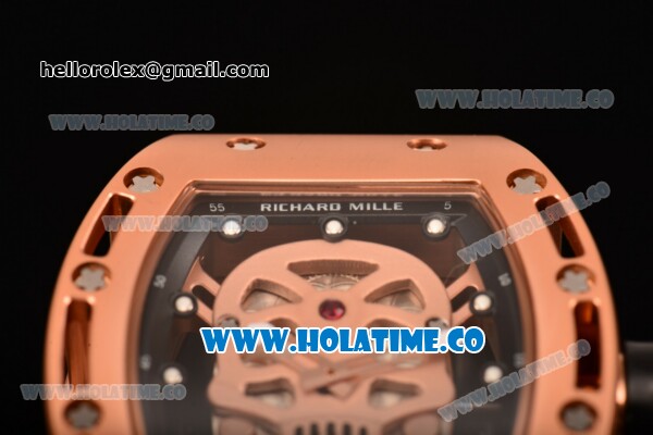 Richard Mille RM 52-01 Miyota Quartz Rose Gold Case with Skull Skeleton Dial and White Markers - Click Image to Close